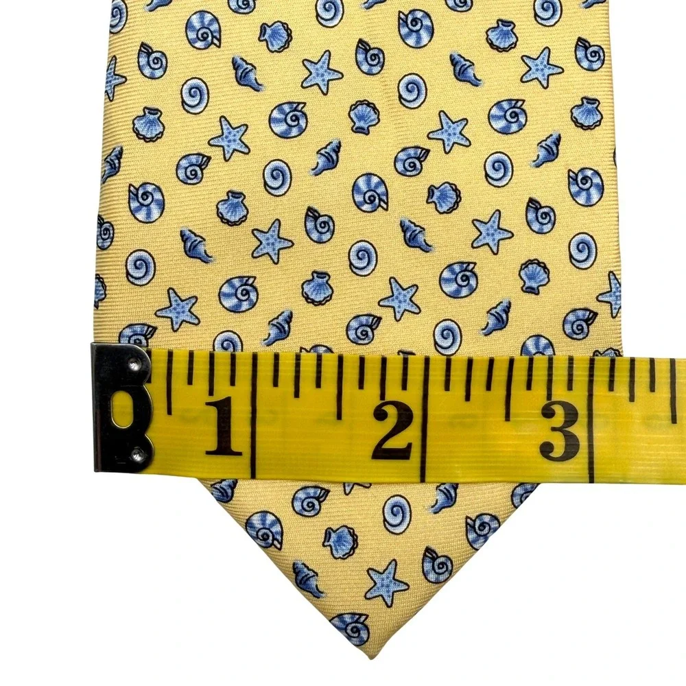 Pierre Cardin Mens Yellow Blue Coastal Seashell Starfish Dot Silk Tie 60